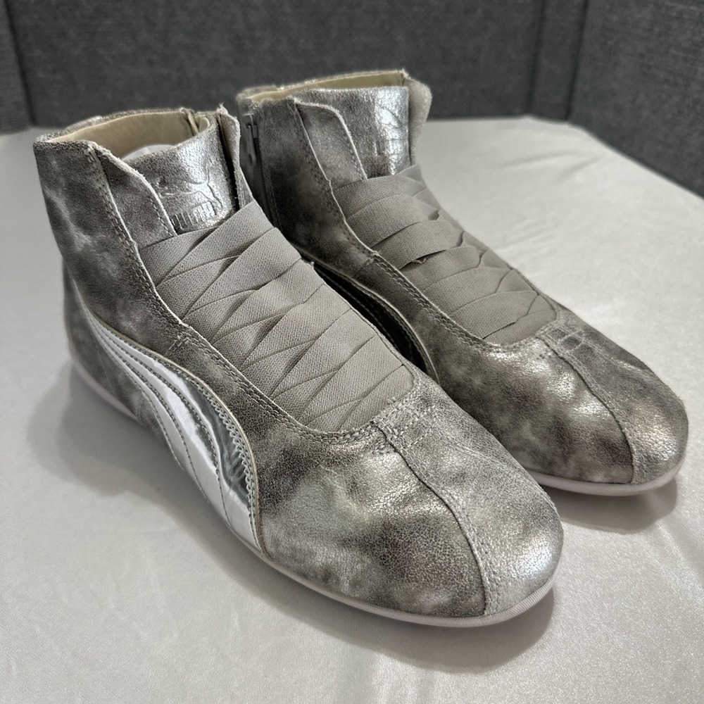 Puma Eskiva Mid Silver Leather Shoes Boxing Sneakers Vtg Womens Size 7.5 US